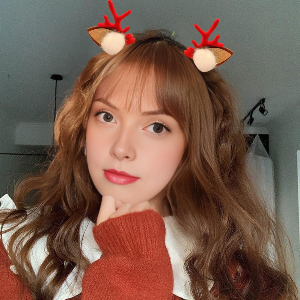 Reindeer Antlers Headband - Rentiergeweih-Haarspange mit Pompons, festliches Hirschohren-Stirnband für
