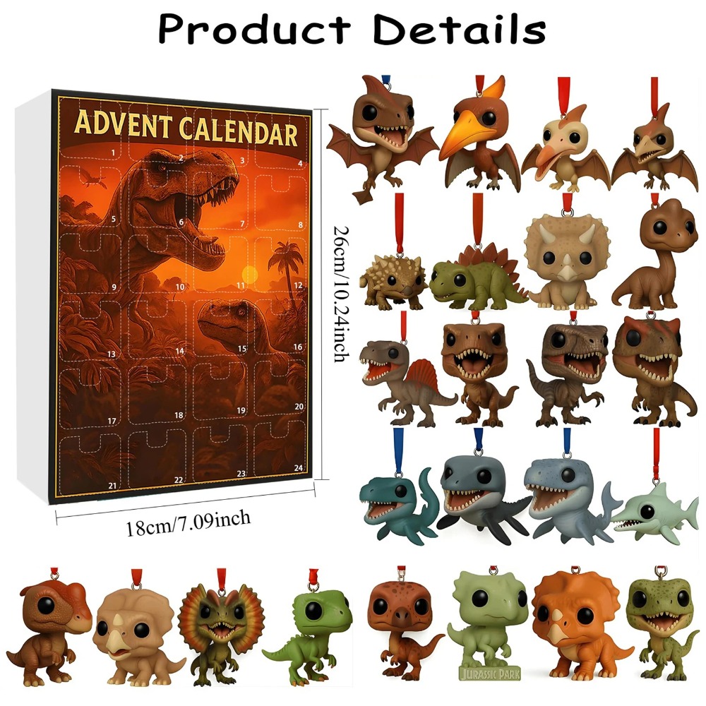 Advent Calendar Gift - Dinosaurier-Park-Weihnachts-Countdown-Kalender mit 24 Überraschungsfiguren, Weihnachts-Adventskalender für
