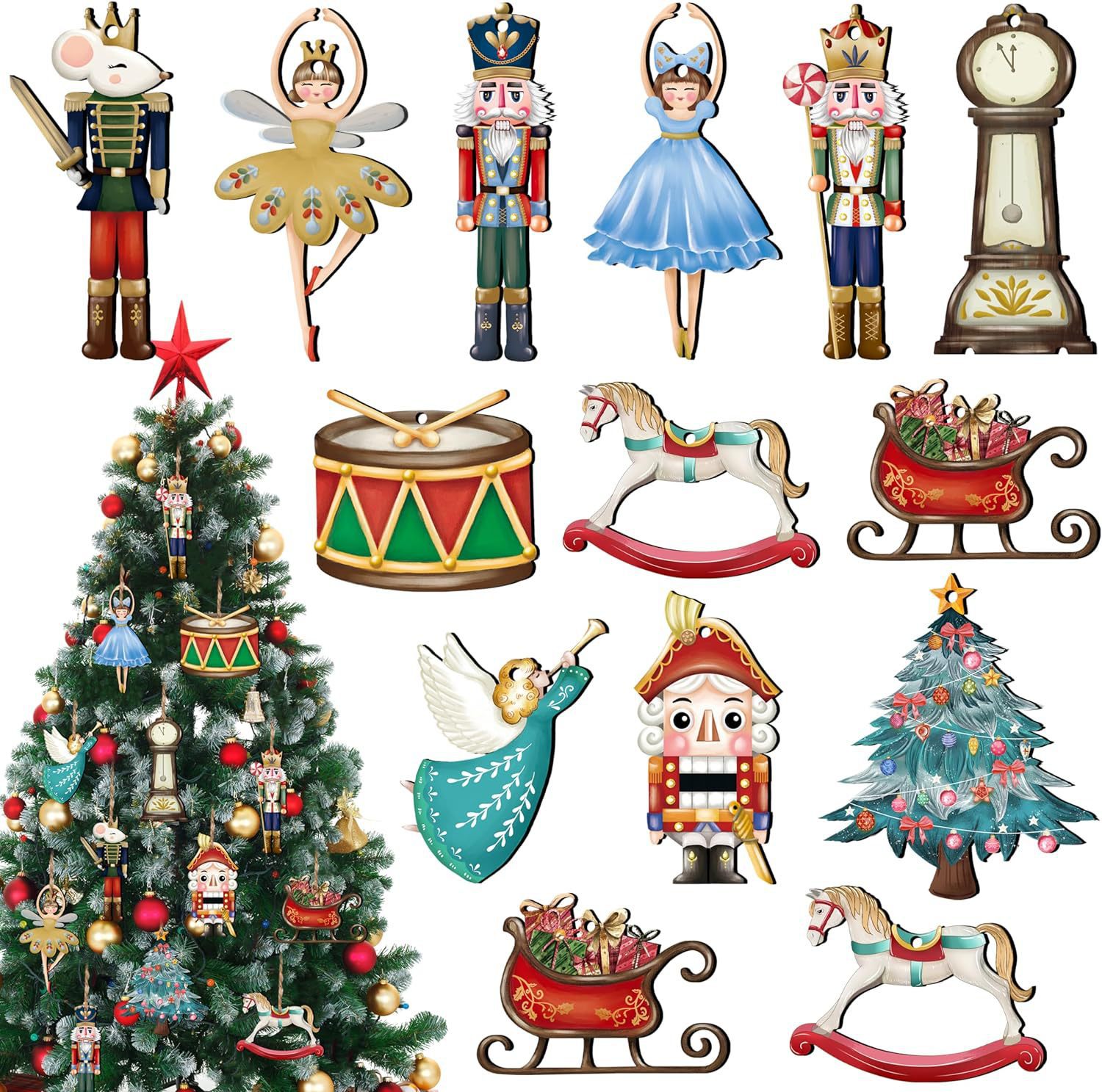 Nutcracker Figurine - 12 Teile/satz Holz Nussknacker Puppet Anhänger